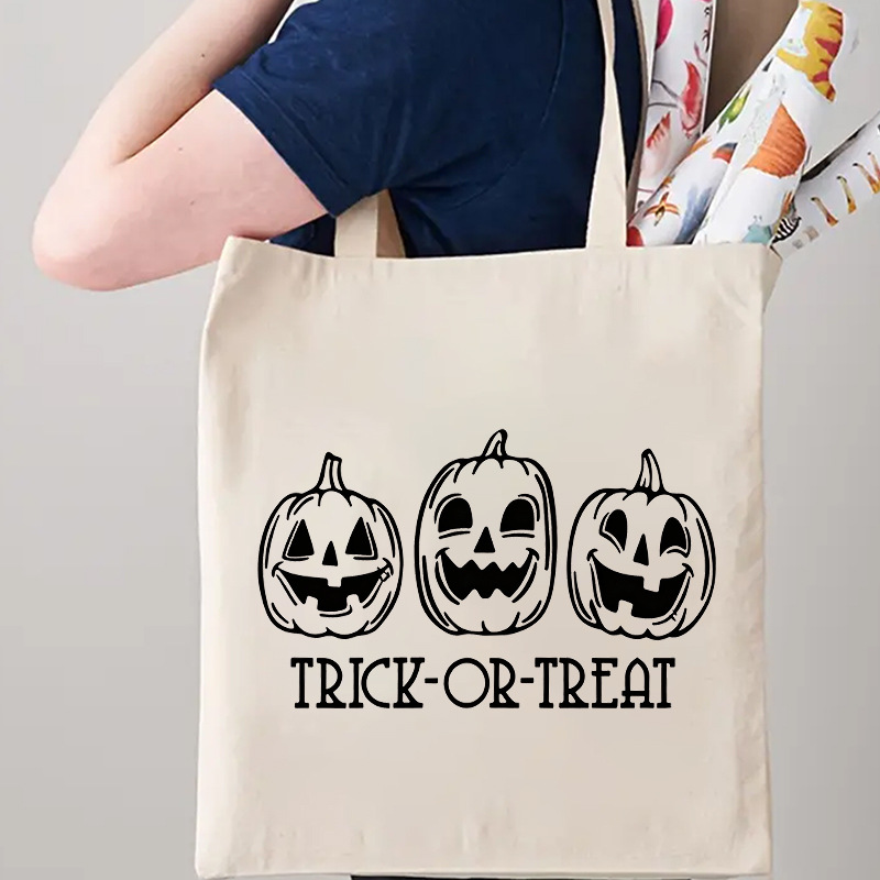 万圣节欧美新款TRICK OR TREAT高颜值大容量通勤百搭单肩包帆布