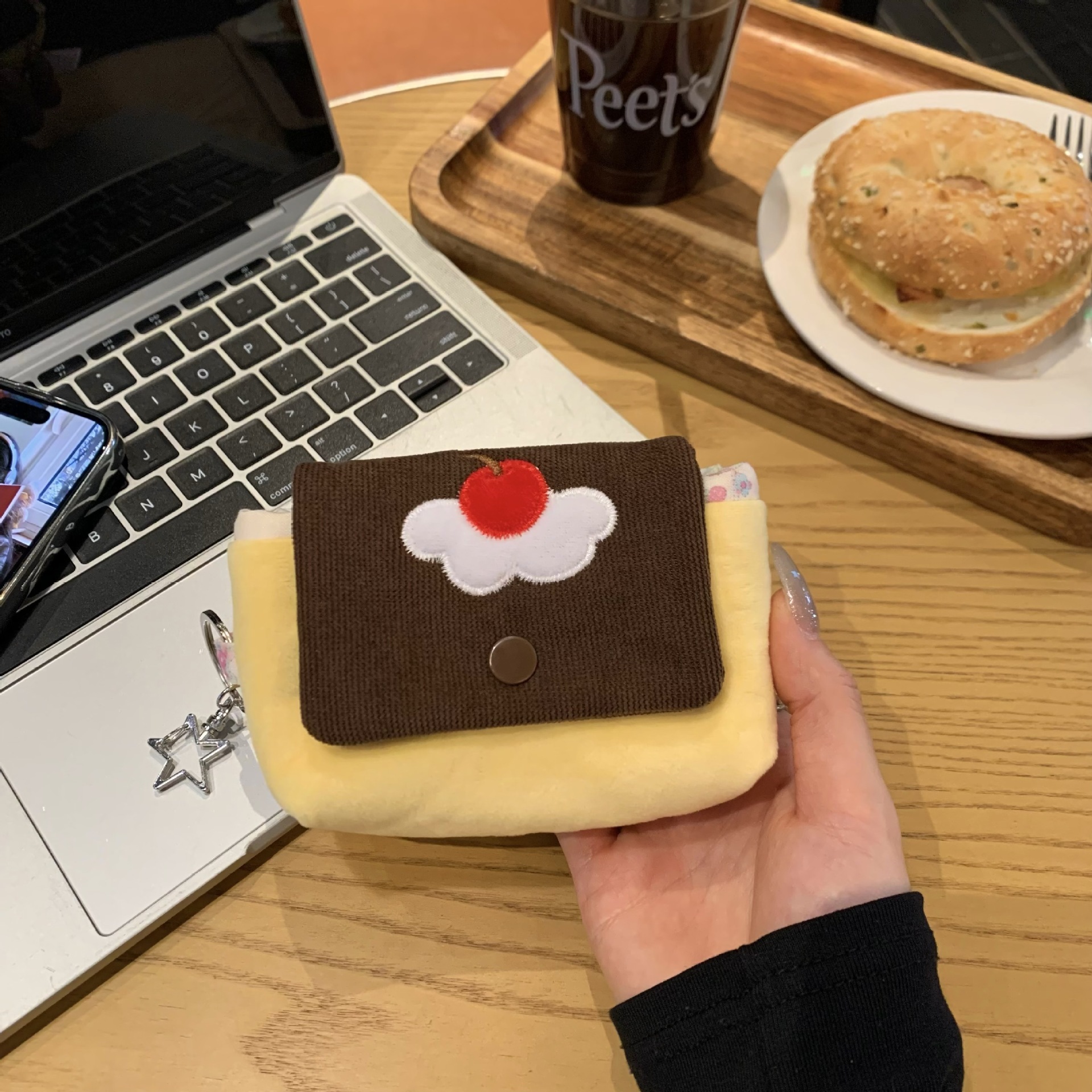 Cute Cherry Pudding Coin Purse Cartoon Mini Plush Portable Small Wallet Multifunctional Storage Card Holder Earphone Bag_maomaolike.com