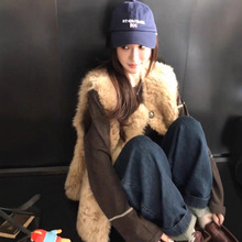 2025秋季新款仿羊羔毛环保皮草女欧尼马甲中长款皮毛一体毛毛外套