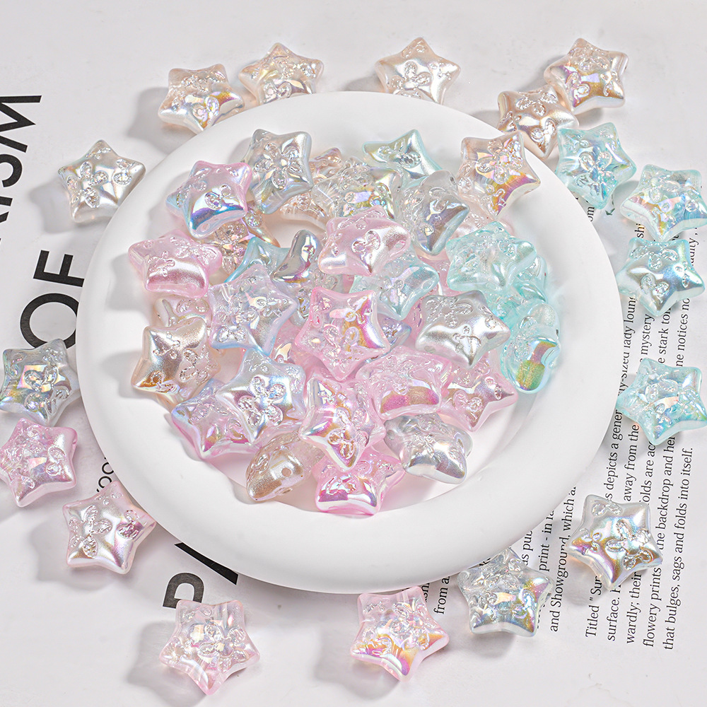 Cuentas Heidi AB, color azúcar esmaltado, patrón iridiscente, cuentas pentagrama, cadena para teléfono, material para bricolaje, cuentas sueltas de ABS