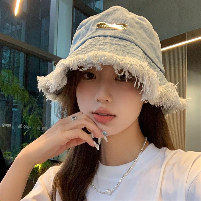 春夏季水洗牛仔渔夫帽女百搭大檐毛边流苏休闲盆帽网红高颜值帽子|undefined