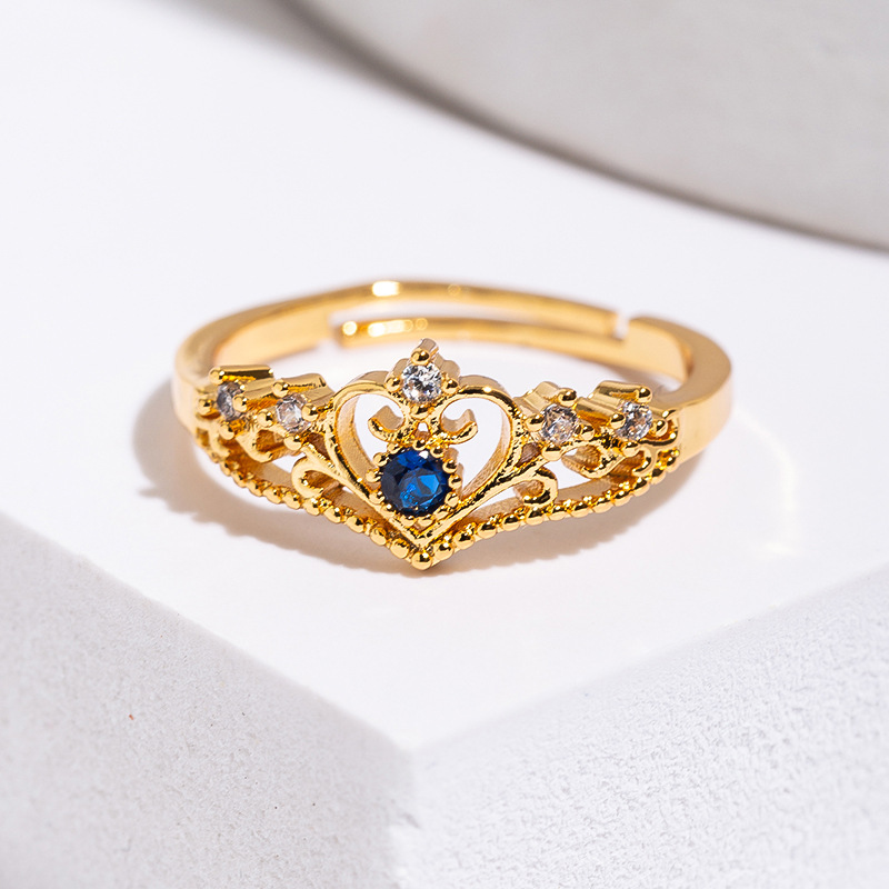 1 Piece Quantity Simple Style Crown Copper Zircon 18K Gold Plated Women's Open Rings