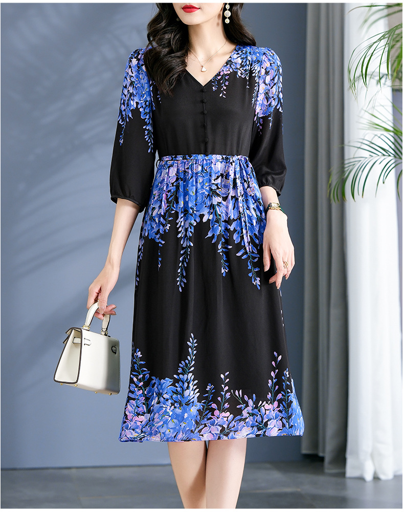 C0578 2910K VÁY ĐẦM LIỀN THÂN NỮ SHETDE HỌA TIẾT HOA CỔ CHỮ V THỜI TRANG NỮ LỤA TƠ TẰM G06 SẢN PHẨM MỚI