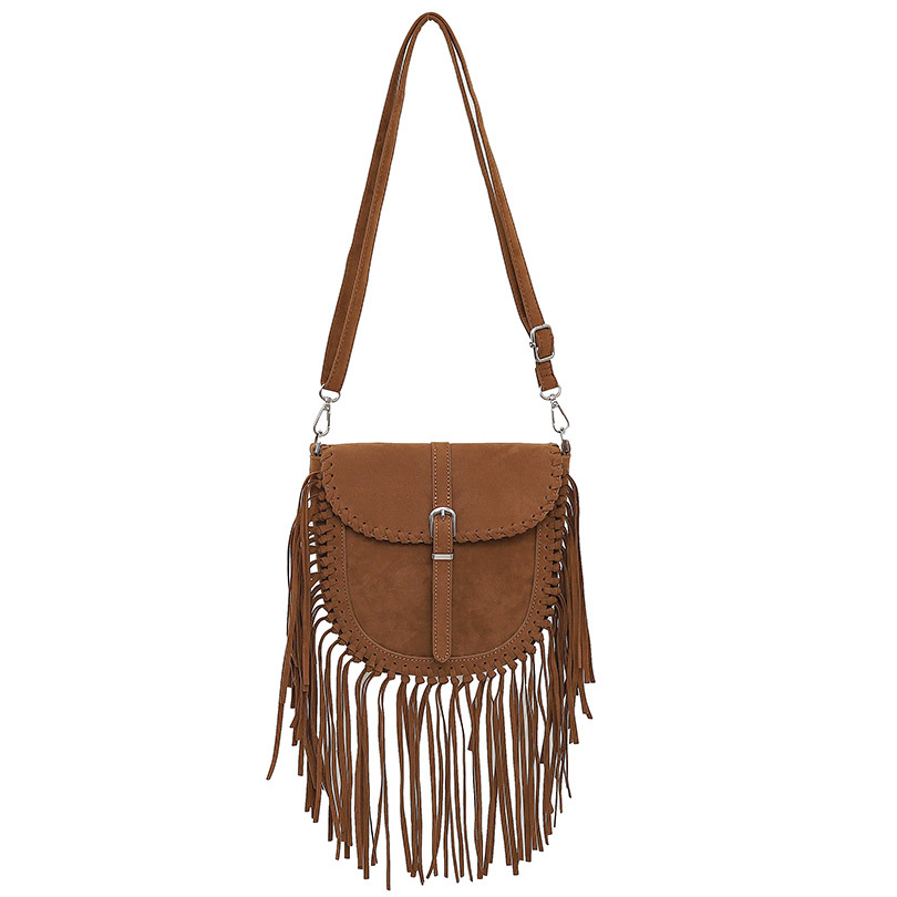 Tassel Handcrafted Faux Suede Saddle Bag For Women, Vintage Ethnic Bohemian Shoulder & Crossbody Bag - Thumbnail 7
