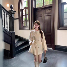 韩系千金围脖双面羊毛大衣斗篷毛呢外套女腰带冬装25年新款