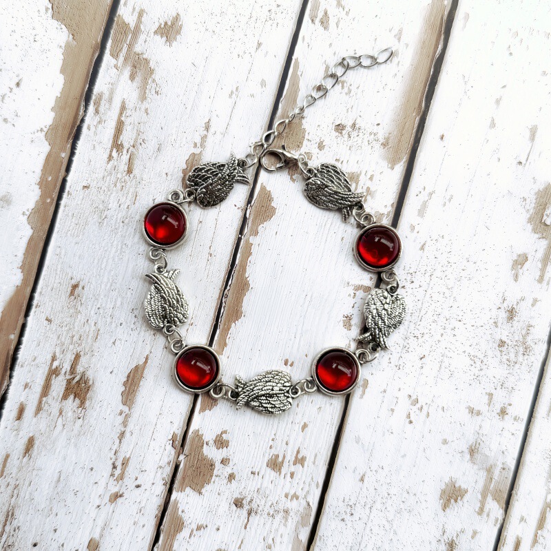 Cross-Border Angel Wings Commemorative Bracelet, Round Angel Wings Bracelet, Gemstone Colors Can Be Selected, Jewelry Wholesale Cross-Border Angel Wings Commemorative Bracelet, Round Angel Wings Bracelet, Gemstone Colors Can Be Selected, Jewelry Wholesale