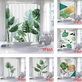 北欧宽叶热带植物浴帘数码印花马桶三件套四件套浴室用品量大价优