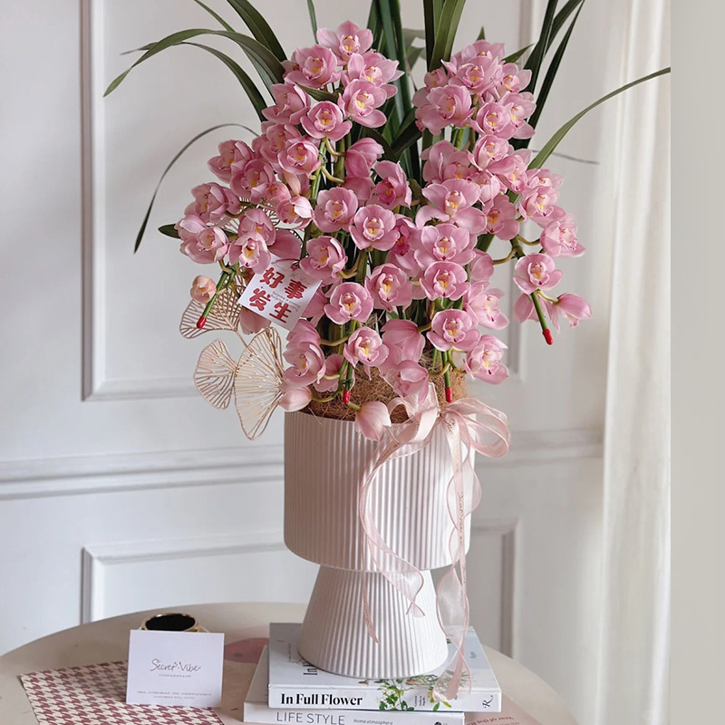 Orquídeas de mariposa de color perla francesa cerámica de gran calibre, orquídeas de hibisco domésticas, vasijas especiales para regalos de vivienda