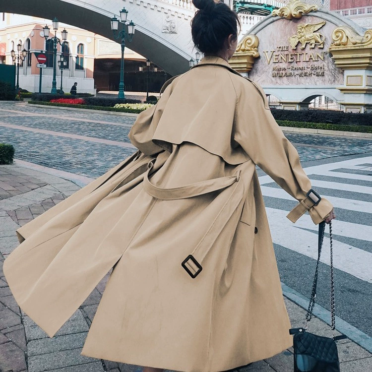 Осеннее модное длинное хаки-плащ-п trench coat, куртка, корейский стиль, мидл-просторный оверсайз, британский стиль