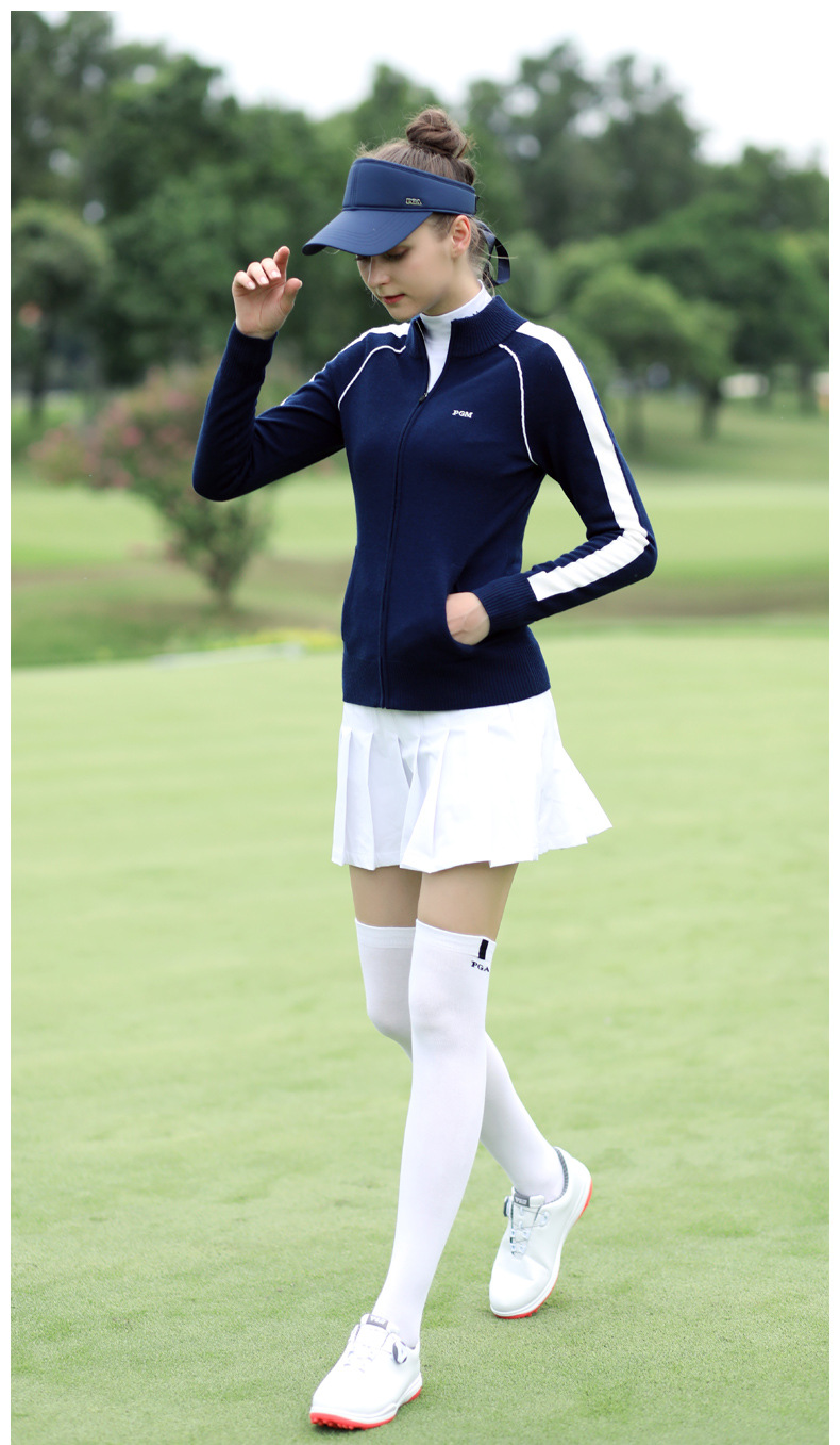 Áo len dài tay nữ PGM chơi golf thu đông, chống lạnh ấm áp — YF423-Đen, YF423-màu xanh nước biển, YF423-màu trắng chi tiết 12