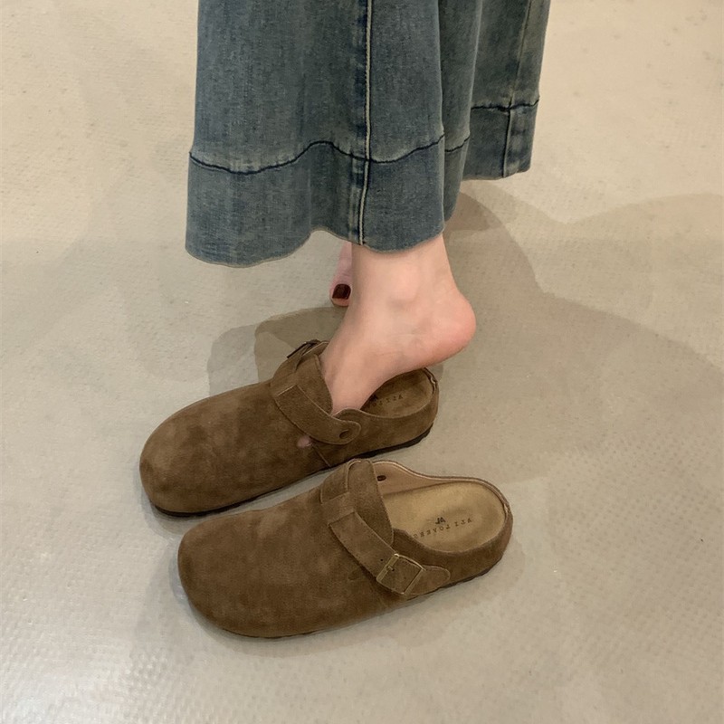 法式深口磨砂勃肯鞋女厚底半拖秋冬新款一脚蹬懒人包头套脚鞋|undefined