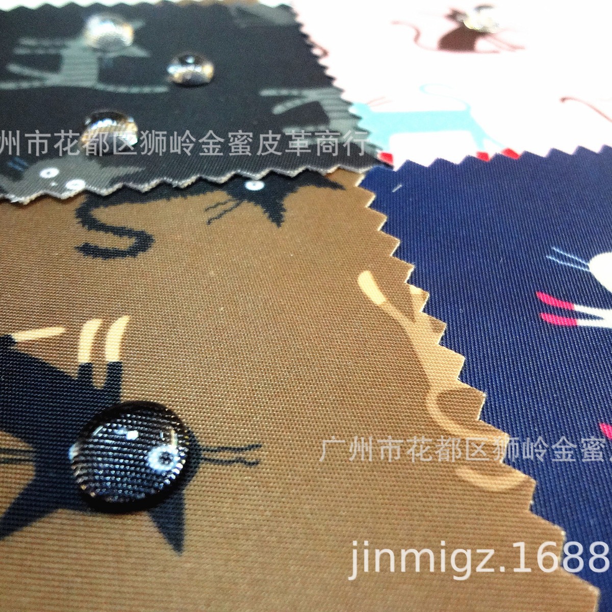小花猫印花布 复合印花箱包布 防水环保箱包布 优质牛津布
