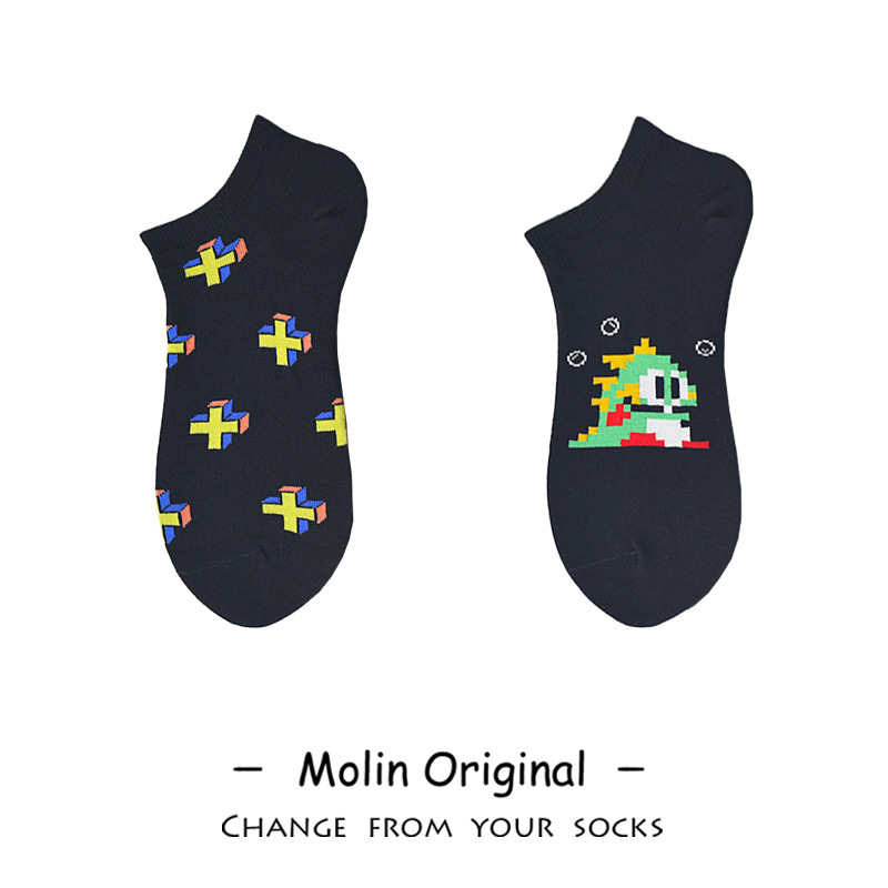 Mo Lin original cartoon video game series bubble dragon color matching socks men's skateboard academic style fashionable socks boat Socks women