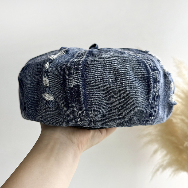 Retro coreano hace viejos agujeros vaqueros boina de mujer cabeza grande cara pequeña gorra gorra pintora gorra universal