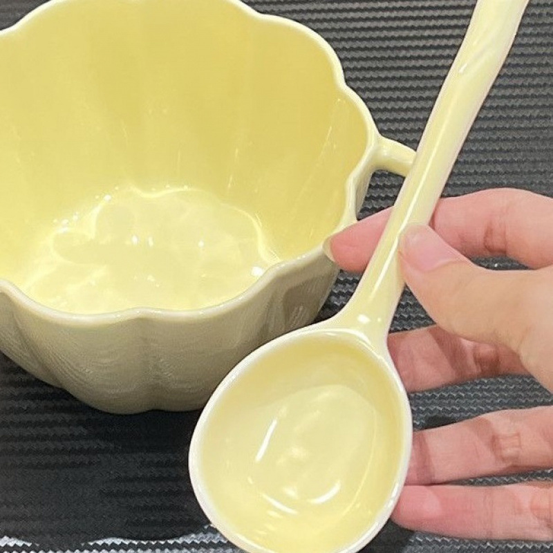 奶黄双耳南瓜碗勺陶瓷南瓜碗风餐具饭碗早餐碗高颜值面碗甜品|undefined