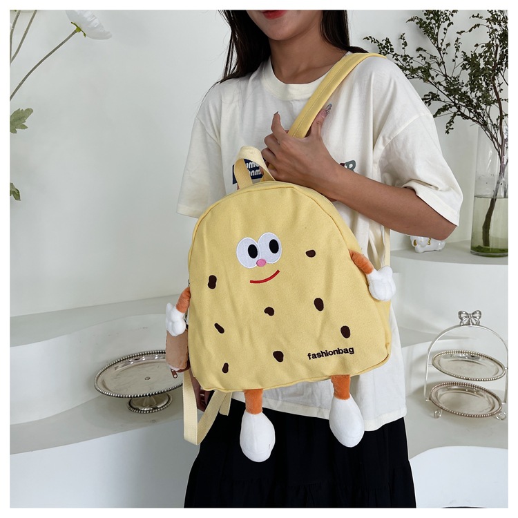 Borsa in tela di formaggio carina Instagram coreana per ragazze morbide, borsa da scuola per bambini, zaino versatile di grande capacità_voghion.com