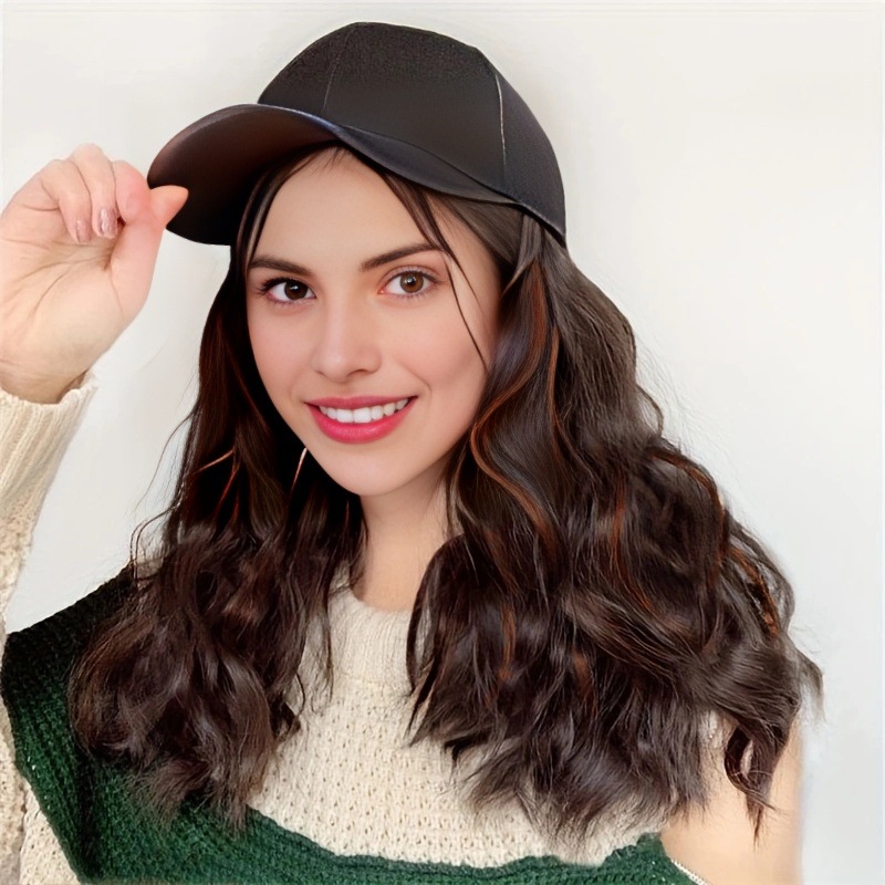 Pinduoduo wig female baseball cap long hair wool curls one piece highlight dyed simulation hair full head cover_voghion.com
