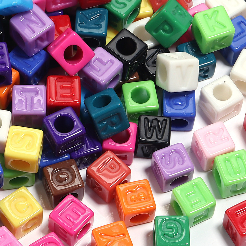 アクリルスクエアレタールースビーズアクリルソリッドカラースクエア大穴ビーズ diy ブレスレットネックレスジュエリーアクセサリー|undefined