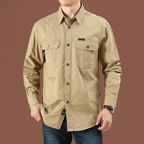 Spring and autumn shirts, men's long-sleeved cotton coat, men's outdoor loose workwork, spring shirt, men's casual top, men