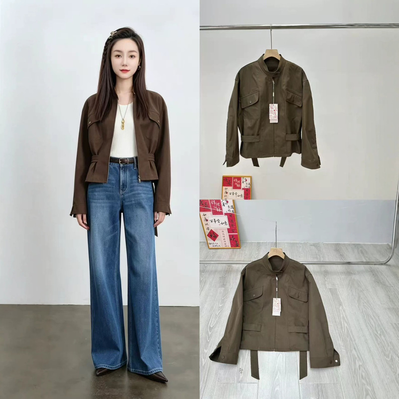 Actual product photo 08270526 Yijia 26 Autumn Collection Light Luxury Stand Collar Loose Fit Double Pocket Jacket for Women Actual product photo 08270526 Yijia 26 Autumn Collection Light Luxury Stand Collar Loose Fit Double Pocket Jacket for Women