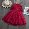 Lace summer dress, small princess costume, children's long skirt, with short sleeve, 2021 collection, Korean style