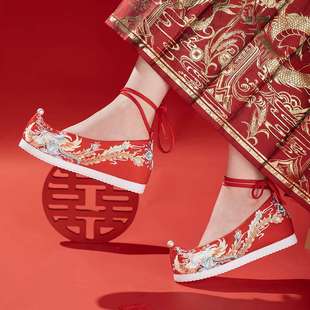 Summer New Hanfu Shoes for Women, Red Inner Heightening, Raised Toe, Ancient Style Shoes, Han Elements, Xiuhe Wedding Shoes, Chinese Style