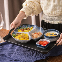 日式陶瓷分格餐盤套裝一人食減脂餐具創意盤子家用兒童早餐三格盤