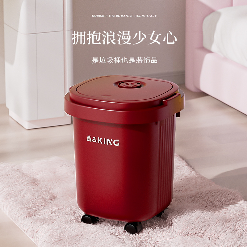 Basura doméstica cuadrada con ruedas de alto valor facial cubre cubo de inodoro de gran capacidad para sala de estar dormitorio cesta de papel especial para cocina