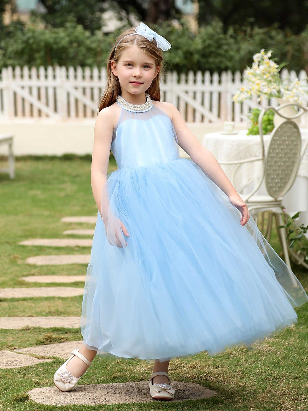 Nuevo cross-border niñas con espalda descubierta vestido de noche para niños, vestido de princesa, vestido de boda para niños, vestido de flores