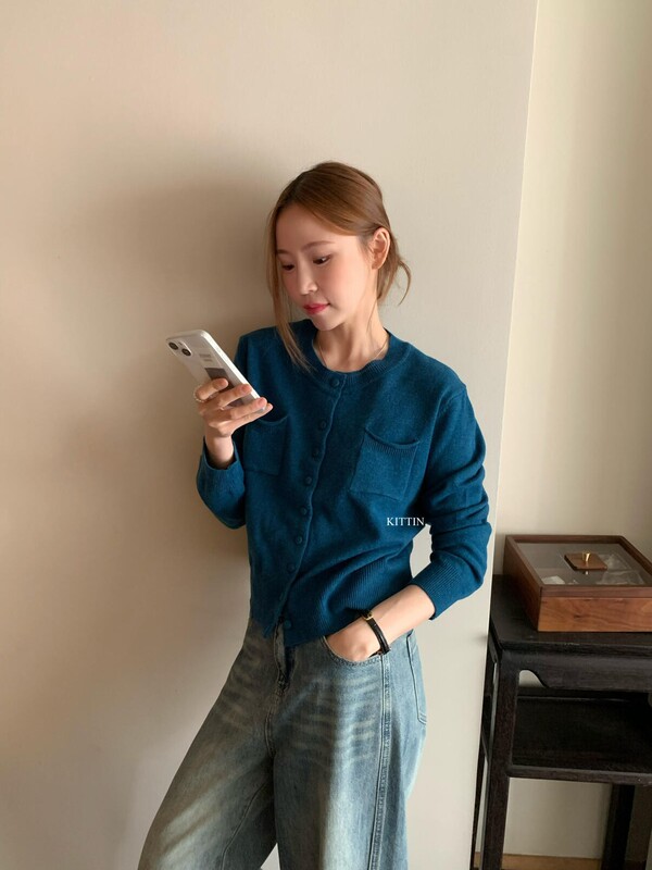 KITTIN 2025秋季韩系简约风设计感双口袋软糯显瘦针织开衫女G1668|undefined