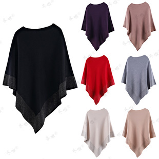 Cross-border foreign trade new solid color warm pullover hot drilling shawl women's knitted cape cape plus size bat shirt top