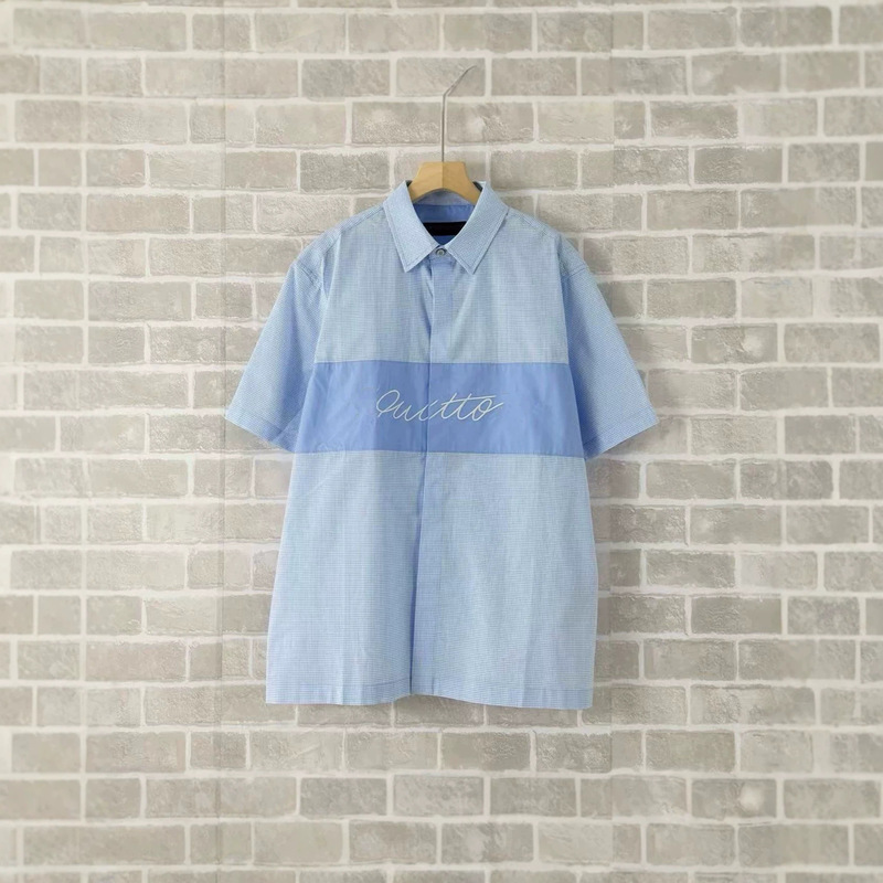 High-Quality Lv 26 Summer New Model 3D Signature Embroidery Classic Plaid Patchwork Fashion Casual Unisex Short-Sleeve Shirt