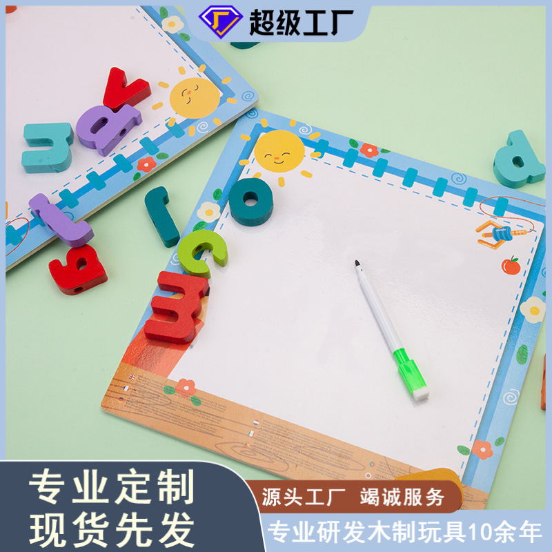 Letras y números de doble cara de madera para niños Bloques de construcción tablero a juego Tablero de dibujo de cuerda con cuentas juguetes educativos de educación temprana para niños
