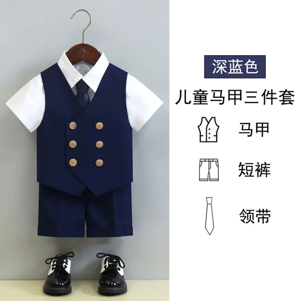 Dark blue vest, shorts, tie