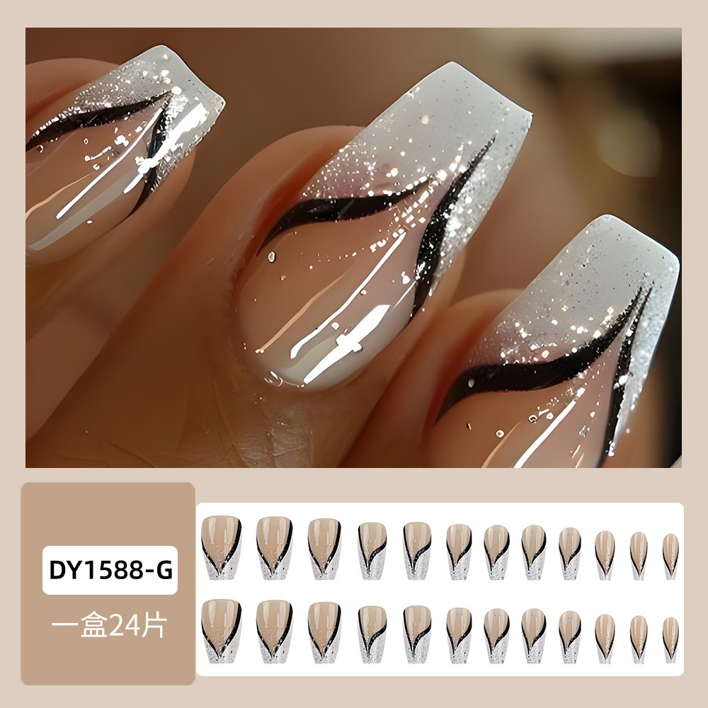 Encantador zorro blanco parche de uñas francés tipo ballet corto pieza de uñas dulce cool comercio exterior polvo brillante para usar uñas