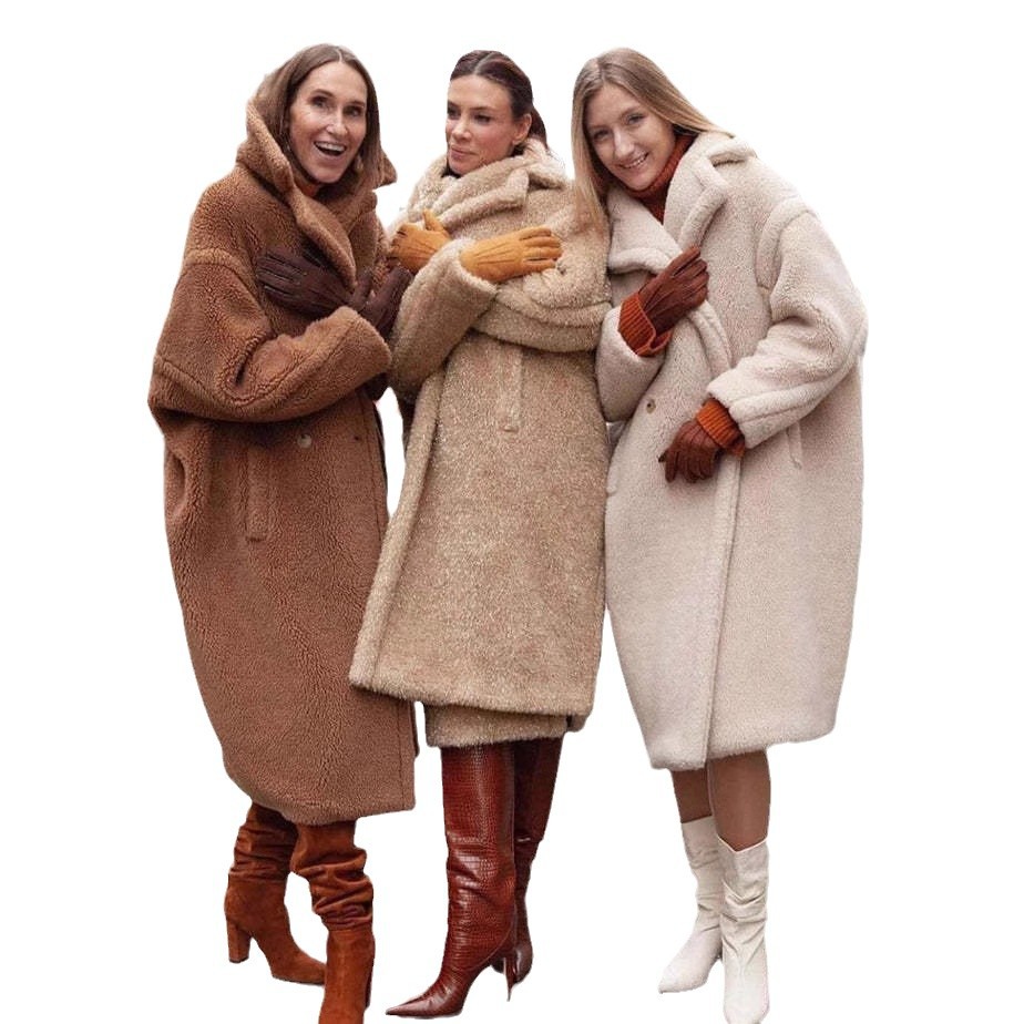 Oversized dames trenchcoat van imitatiebont, lange trenchcoat, warme winterjas met dikke fleecevoering en zakken (verkrijgbaar in meerdere kleuren en maten)_voghion.com