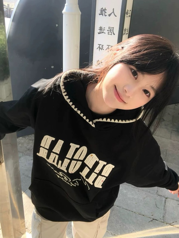 韩国学院风薄款oversize设计感小众帽衫外套女秋季潮牌连帽卫衣潮|undefined