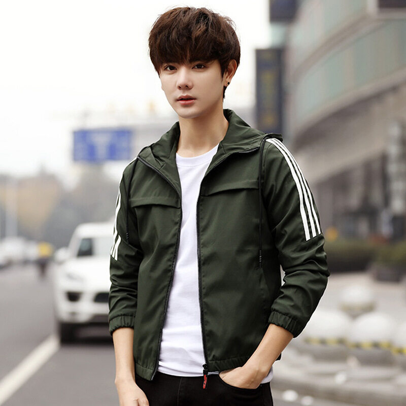 Nuevo 2022 primavera y otoño chaqueta guapa de los hombres tres barras cremallera chaqueta con capucha chaqueta uniforme de Béisbol Juvenil de los hombres