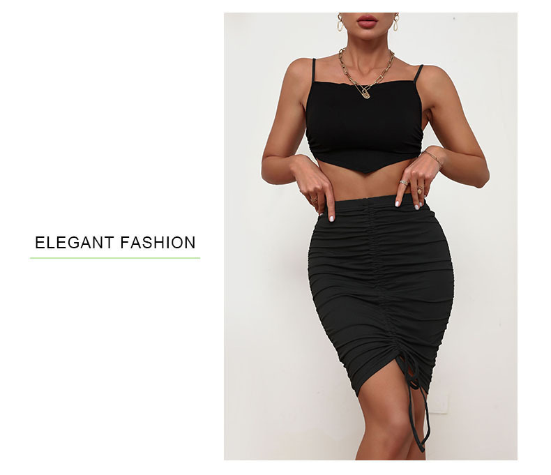 Tailleur jupe slim à bretelles sexy de couleur unie_voghion.com