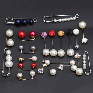Anti-Exposure Brooch, One-Word Pin, Pearl One-Word Scarf Buckle, Brooch Accessories, Pure Copper Pin, Anti-Exposure Buckle