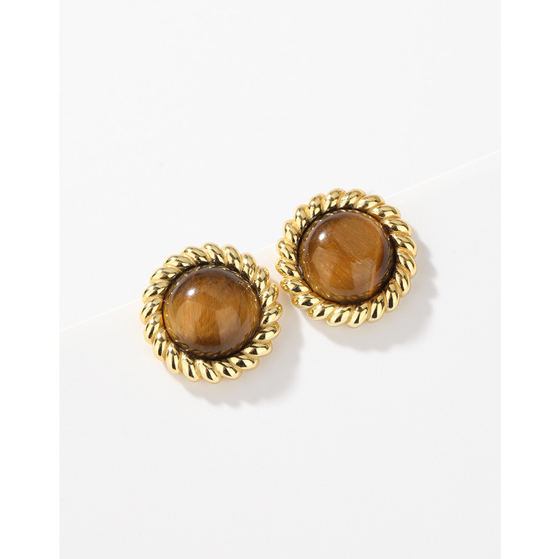 Twist Tiger Eye pendientes de piedra para mujeres 925 plata esterlina diseño de nicho de alto grado pendientes de temperamento Maillard pendientes vintage