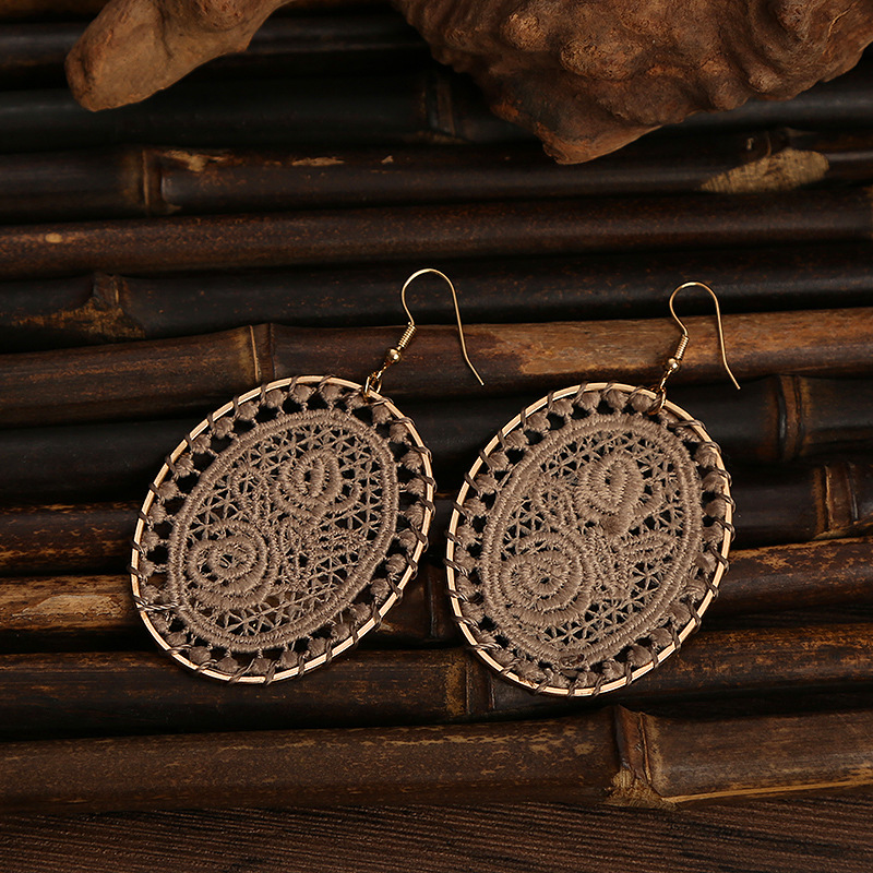 Hollow Winding Dream Catcher Weave Oval Pattern Earrings Wholesale display picture 1