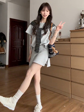 韩系穿搭学院风连衣裙子女夏季2025新款小个子感卫衣套装短裙