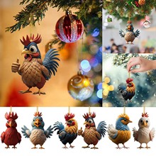 2023跨境新款圣诞节创意动物鸡公鸡系列圣诞树挂件亚克力装饰品