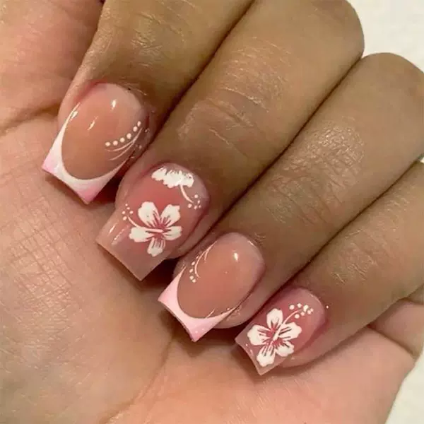 European and American Cross-Border Hot-Selling French-Style Short Nail Art, Instagram-Style Wearable Nails, Floral Fake Nails, Finished Nails Wholesale