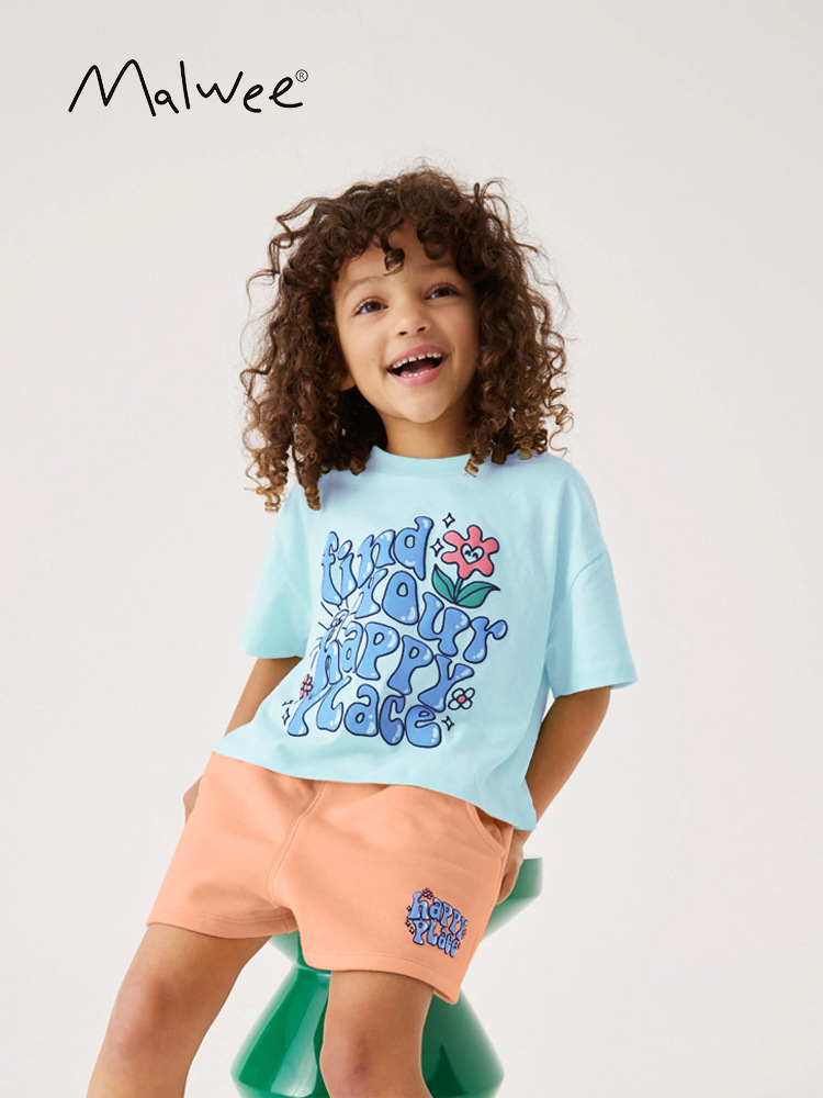 Malwee traje para niñas primavera y verano nuevos niños europeos y americanos casual de manga corta estilo occidental Pantalones deportivos traje de dos piezas para niños