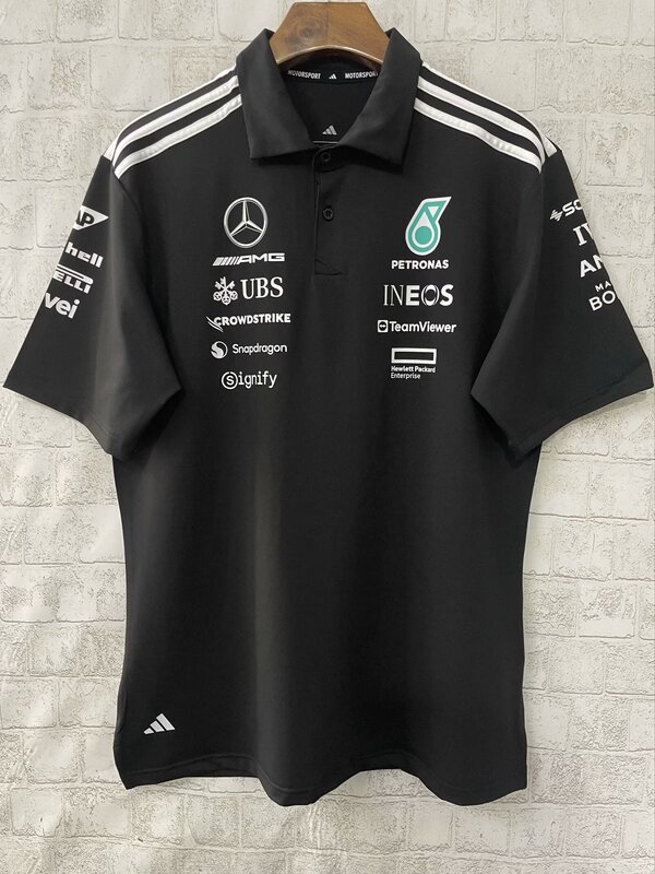 ⚘Mercedes AMG 2025 F1奔驰梅赛德斯黑色polo衫车手白色短袖翻领|undefined