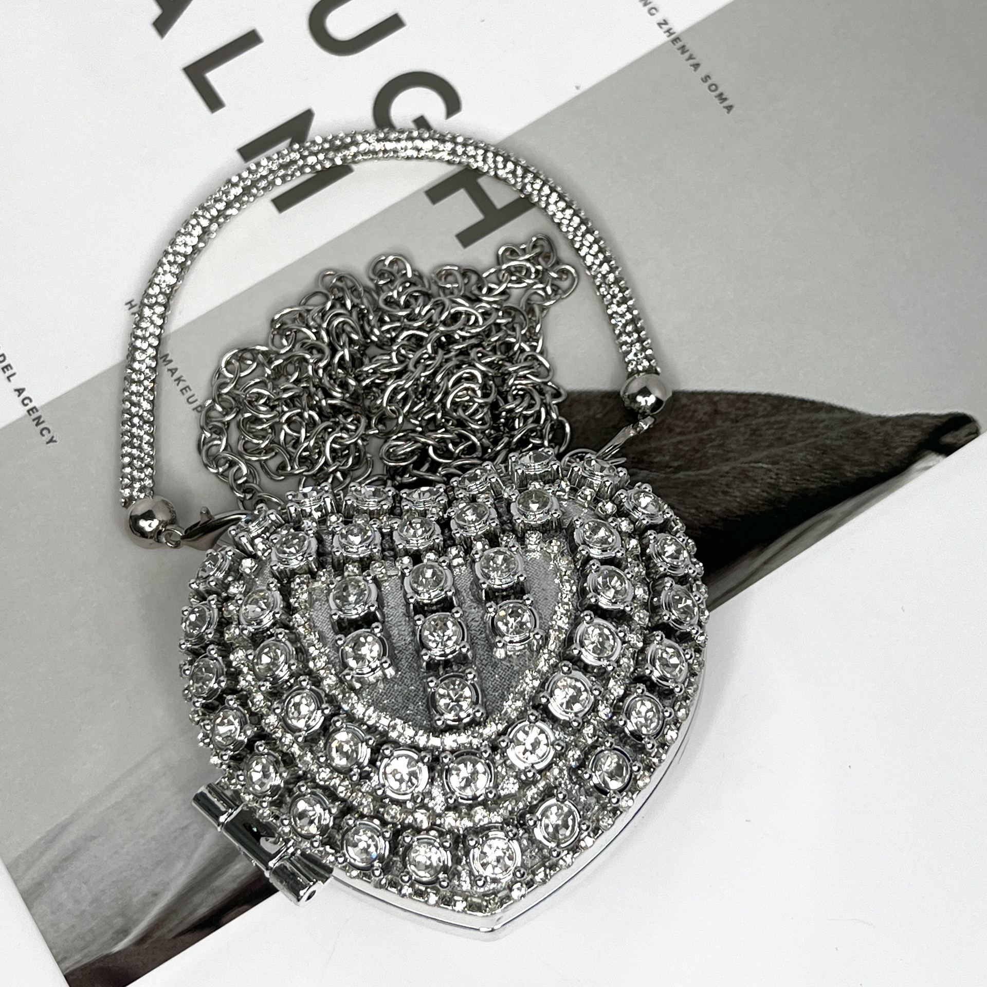 Silver vertical triangle diamond love handbag