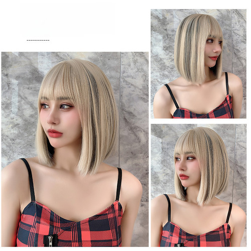 Oushu Female Short Hair Influencer Earphone Color Full Head Suit Clavicle Hair Round Face Fringe Bob Haircut Inward Style Entire Head Suit