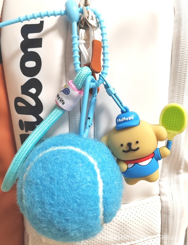 漫画かわいい子犬テニスキーホルダーバッグペンダント車のキーチェーンペンダントテニスボールギフト卸売|undefined